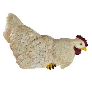 Shelf Sitting Chicken Figurine Resin Farmhouse Decor Hen White Cottagecore